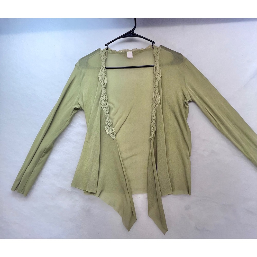 vintage-style Only Hearts Tulle with Lace Cardigan Wrap Top in soft sage, Sm/med - Picture 2 of 8